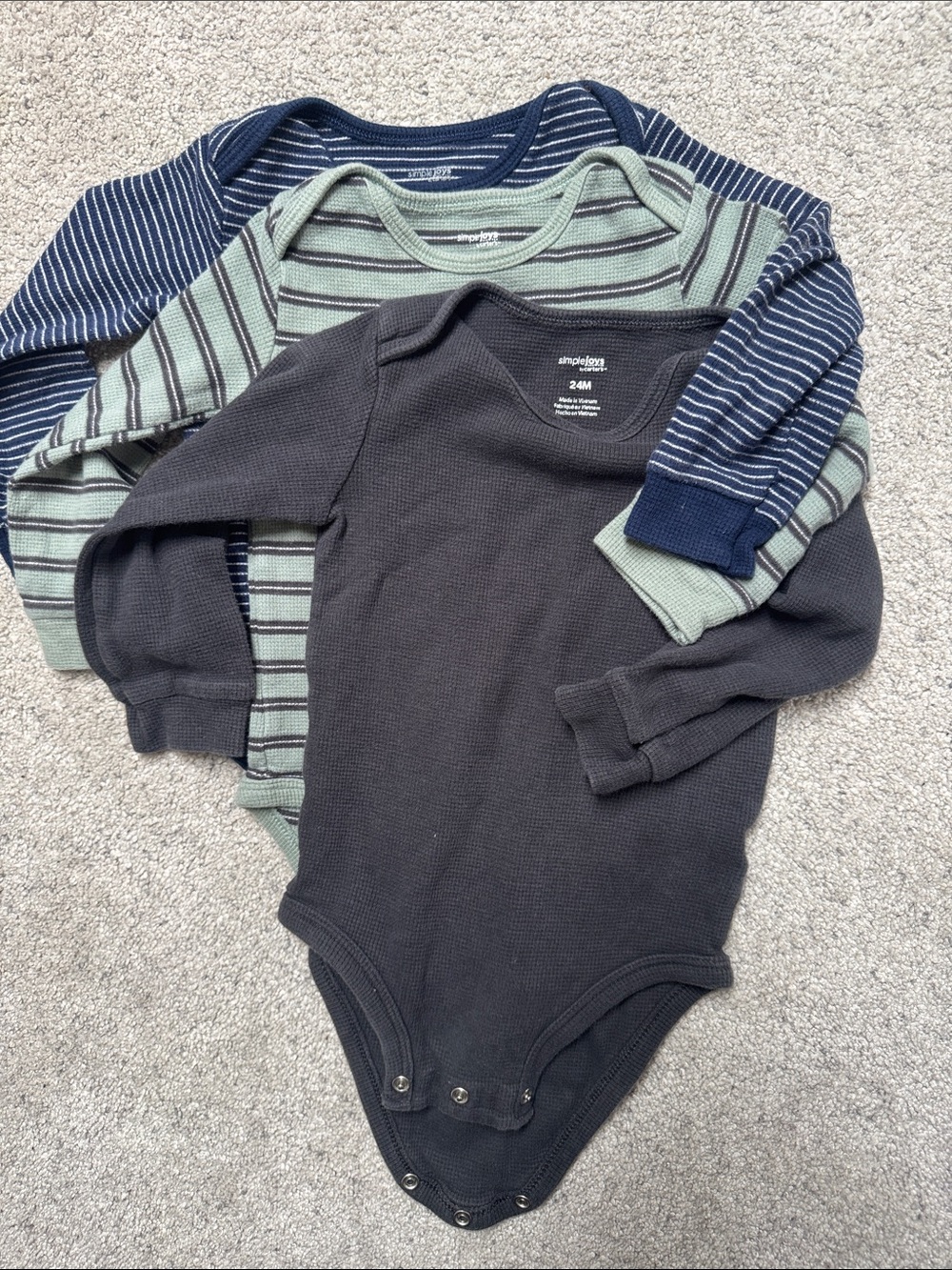 simple joys Long-Sleeve Waffle Knit One-Piece Bodysuits, set of 3